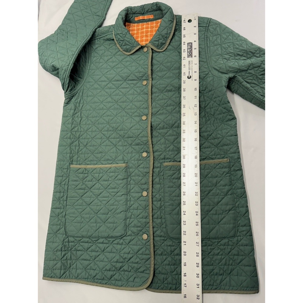 Lands' End Quilted Green Jacket with Orange Plaid Lining - Picture 7 of 13
